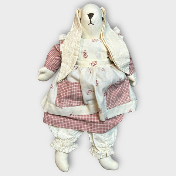 Vintage Handmade Easter Bunnies Rabbits Animals Primitive Country With Dress - Picture 4 of 13